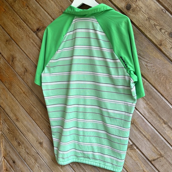 Oakley men’s neon bright green striped golf polo collared shirt size large - Picture 5 of 6